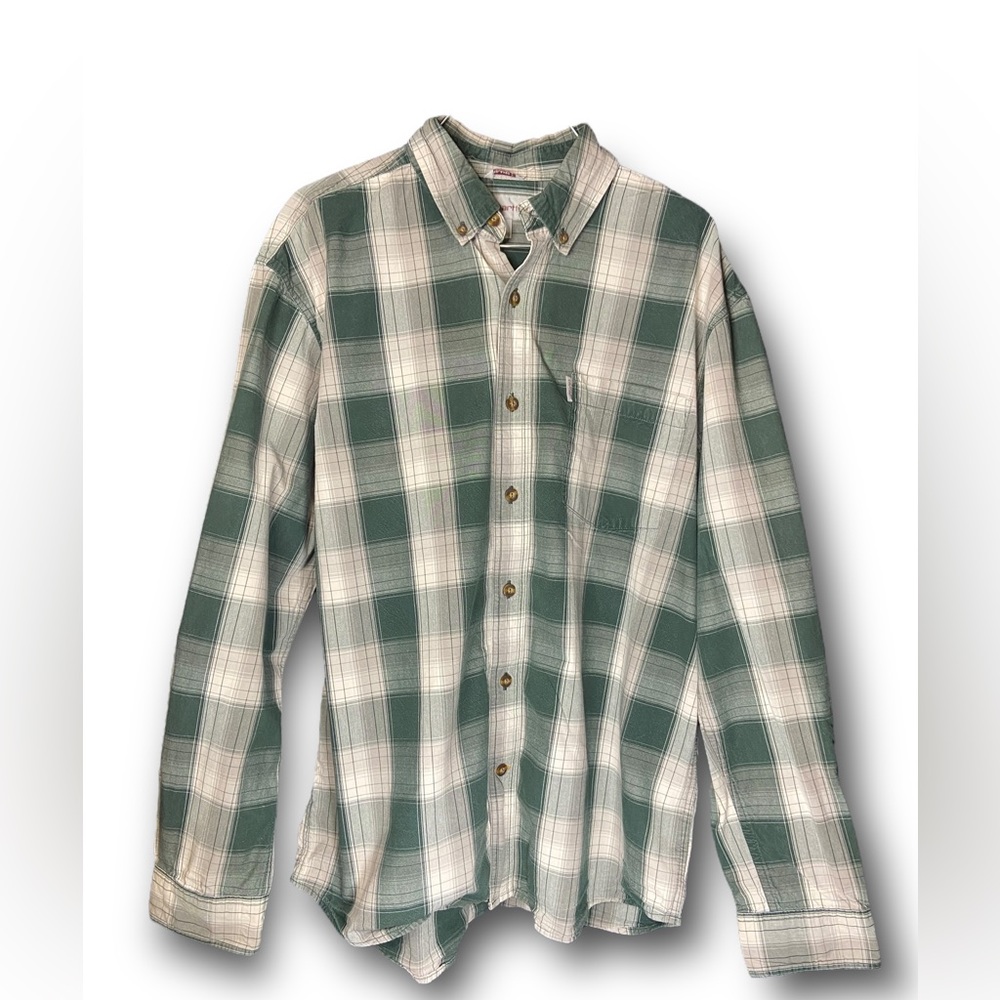 Carhartt Men's Shirt Green Large Long Sleeve Plaid Button Down 100% Cotton
